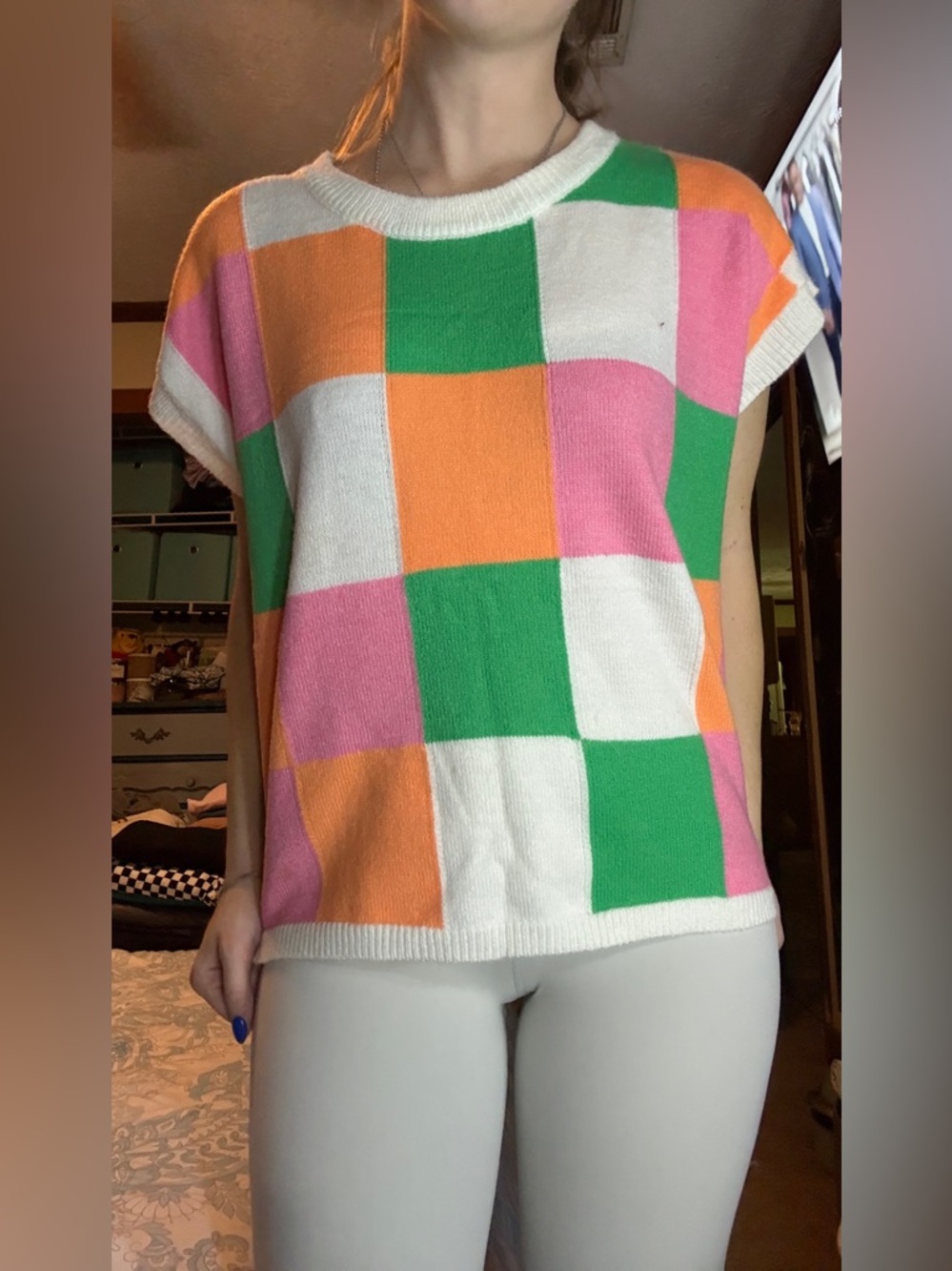 NWOT BiBi Multicolor Checkered Women's Sweat Vest